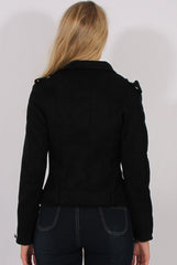 Black Suede Belted Biker Jacket - Marcy