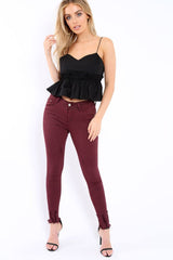 Wine Distressed Skinny Jeans - Isabellah