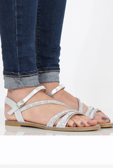 Silver Diamante Open Toe Sandals - Margret