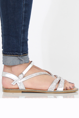 Silver Diamante Open Toe Sandals - Margret