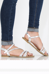 Silver Diamante Open Toe Sandals - Margret