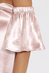 Nude Pink Metallic Bardot Dress - Maria