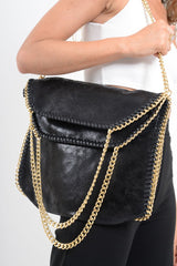 Black Oversized Chain Trim Shoulder Bag - Maria