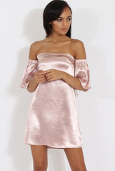 Nude Pink Metallic Bardot Dress - Maria