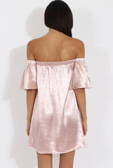 Nude Pink Metallic Bardot Dress - Maria