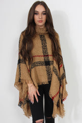 Maria Beige Knitted Roll Neck Poncho