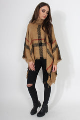 Maria Beige Knitted Roll Neck Poncho