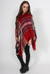 Maria Red Knitted Roll Neck Poncho