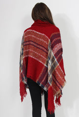 Maria Red Knitted Roll Neck Poncho