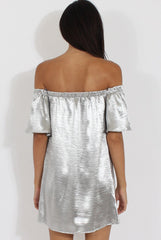 Grey Metallic Bardot Dress - Maria