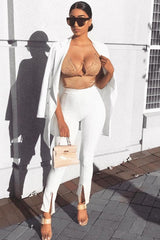 White Split Front Flared Trousers - Florie