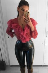 Rose Tulle Ruffle Plunge Bodysuit - Jolie