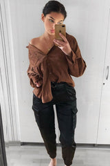 Black Satin Belted Utility Pocket Double Buttoned Trousers - Una