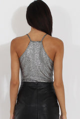 Silver Metallic Necklet Detail Bodysuit - Marilyn