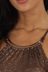 Bronze Metallic Necklet Detail Bodysuit - Marilyn