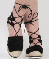Black Suede Lace Up Espadrilles - Marisa