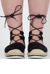 Black Suede Lace Up Espadrilles - Marisa