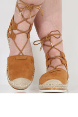 Camel Suede Lace Up Espadrilles - Marisa