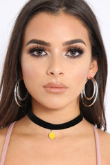 Black Velvet Smiley Face Pendant Choker - Marise