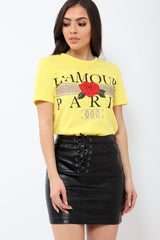 Yellow L'amour Paris Rose Slogan T-shirt - Marissa