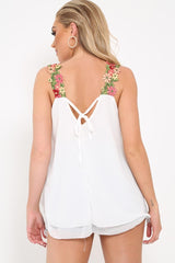 White Floral Strap Tie Back Top - Marlea