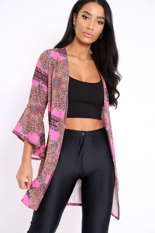 Pink Paisley Print Flare Sleeves Kimono - Marley