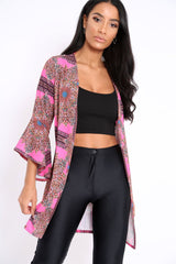 Pink Paisley Print Flare Sleeves Kimono - Marley