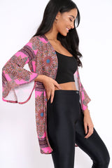 Pink Paisley Print Flare Sleeves Kimono - Marley