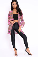 Pink Paisley Print Flare Sleeves Kimono - Marley