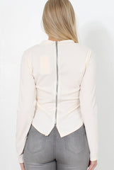 Marnie Cream Ribbed Zip Back Top
