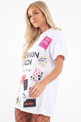 White Fashion Icon Slogan Print T-Shirt - Raeonna