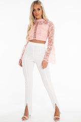 Pink Crochet Lace Bell Sleeve Crop Top - Taylor