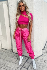 Pink Rib High Neck Crop Top - Talina