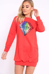 Red Loved Sequin Diamond Jumper Dress - Mary