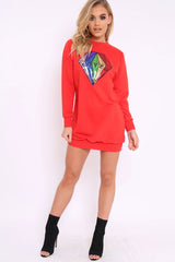 Red Loved Sequin Diamond Jumper Dress - Mary