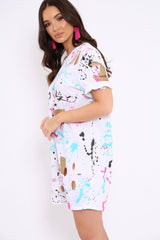 White Distressed Paint Splatter T-Shirt Dress - Masa