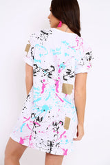 White Distressed Paint Splatter T-Shirt Dress - Masa