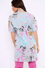 Grey Distressed Paint Splatter T-Shirt Dress - Masa