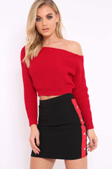 Black Bodycon Skirt with Sports Trim and Popper Detail - Matilda