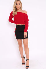 Black Bodycon Skirt with Sports Trim and Popper Detail - Matilda