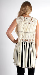 Matti Cream Sleeveless Fringe Jacket