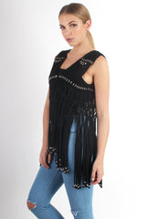 Matti Black Sleeveless Fringe Jacket