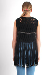 Matti Black Sleeveless Fringe Jacket