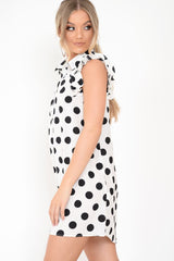White Polka Dot Frill Shirt Dress - Baylin