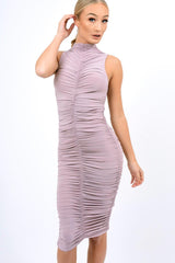 Mauve Ruched Midi Dress - Brylee