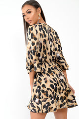 Leopard Frill Tie Waist Mini Dress - Maxtyn