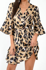 Leopard Frill Tie Waist Mini Dress - Maxtyn