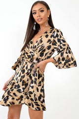 Leopard Frill Tie Waist Mini Dress - Maxtyn