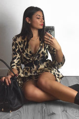 Leopard Frill Tie Waist Mini Dress - Maxtyn