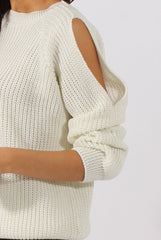 White Sparkle Knitted Cold Shoulder Jumper - May